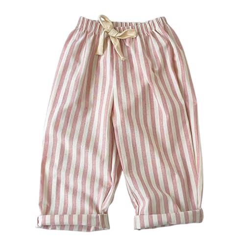Baby Cotton Linen Long Bloomers Soft Cotton Striped Harem Pants for Boys Girls Elastic Waist Long Pants Bloomers 3-4 Years 11 Pink2