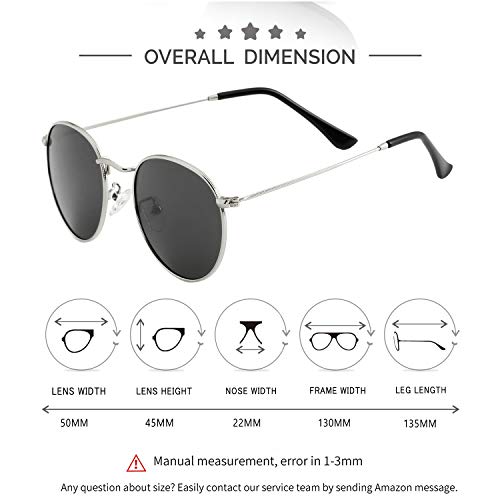 Image of Kursan Small Round Metal Polarized Sunglasses for Men Women Mirrored Lens Classic Circle Sun Glasses