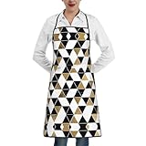 ZhaoYuGoods Schöne Seestern-Schürzen mit Taschen für Damen, stilvolle Kochschürzen für Küche, Garten, Salon, ideale bedruckte Schürze, Moderne, schwarz-weißgoldene Dreiecke., Einheitsgröße