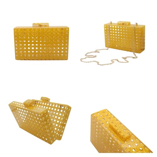 Image of RomanticDesign Women Acrylic Handbag Rattan Woven Pattern Square Box Crossbody Handbag Shoulder Bag Chain Purse