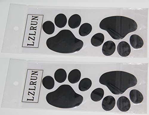 Image of LZLRUN 4PCS Black 3D Chrome Dog Paw Footprint Sticker Decal Auto Car Emblem Decal Decoration