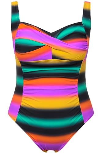 Ulla Popken Bañador, gradiente de Color, Rellenos Blandos, drapeado, Material Reciclado Negro 56 826437100-56