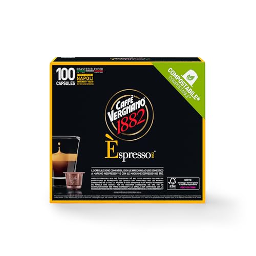 Caffè Vergnano Èspresso1882 - 100 Capsule Caffè Compatibili Nespresso e Compostabili, Napoli - Pack da 100 capsule