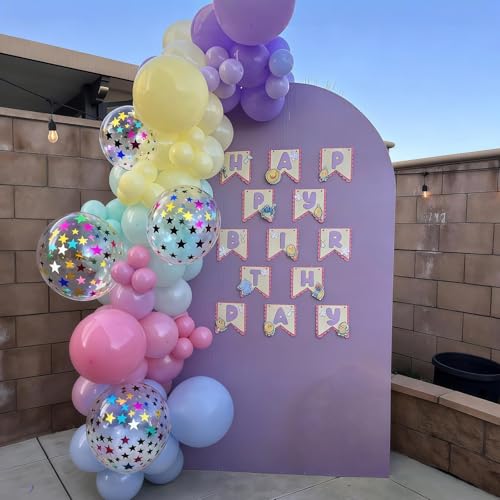 Image of Pastel Balloons Pastel Rainbow Balloon Set Colorful Multicolor Macaron Pink Purple Blue Yellow Birthday Party Decorations with Star Confetti for Kid Boys Girls Candy Easter Baby Shower Wedding