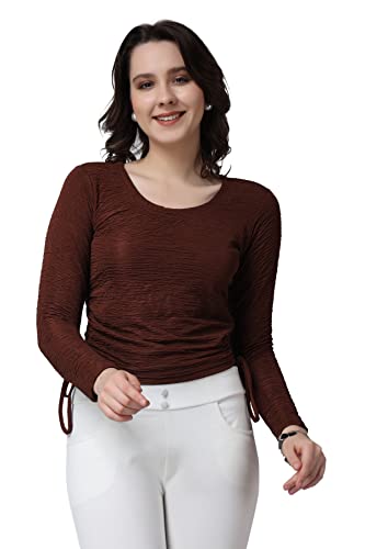 Image of POPWINGS Casual Self Design Regular Fit Polyester Full Sleeves Crop Tops for Women with Crush String