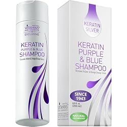 VITAMINS hair cosmetics Keratin Purple Shampoo for Blondes - Blue Shampoo - Hair Toner for Bleached Hair - Tones Brassiness & Repairs Blonde, Silver, Grey, White & Ash Gray Locks