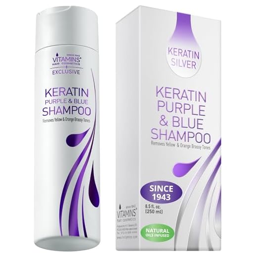 Vitamins Keratin Purple Toning Shampoo - Violet Blue Brassiness Toner for Bleached ICY Blonde Platinum Silver White Grey Ash Gray or Colored Dry Damaged Brassy Hair