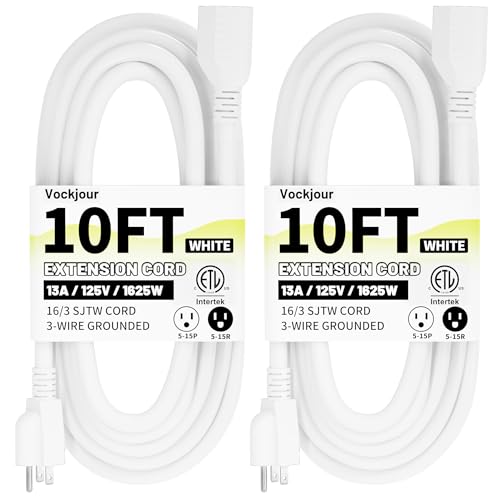 16/3 White Indoor Outdoor Extension Cord 10 Ft 2 Pack