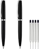 LINFANC Ballpoint Pens, Matte Black with Chrome Trim, Medium Point 1.0mm Black Ink, Nice Metal Pens