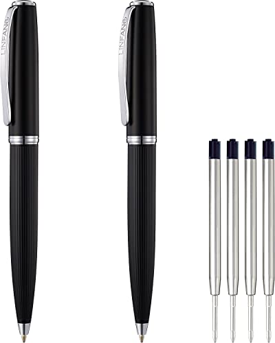 Linfanc Ballpoint Pens, Matte Black With Chrome Trim, Medium Point 1.0Mm Black Ink, Nice Metal Pens For Office, 2 Pens With 4 Refills #TOP8