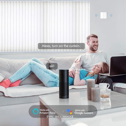 Maxcio Wlan Rolladenschalter, Rolladen Zeitschaltuhr Kompatibel mit Alexa & Google Home, Smart Schalter für Markise, Jalousie, Vorhang, WiFi Rolladensteuerung mit Timer- und Gruppenerstellung Weiß