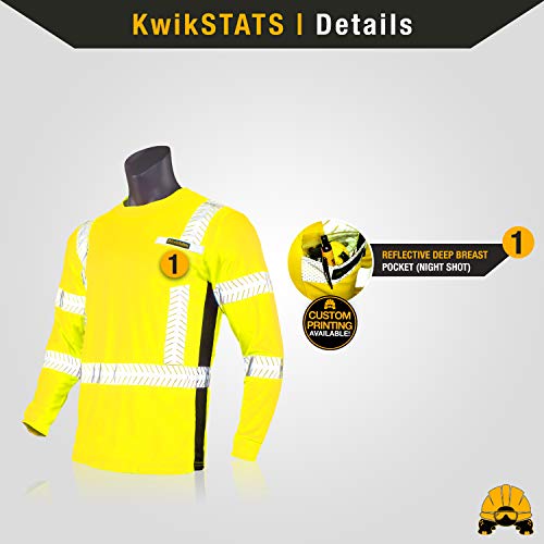 KwikSafety (Charlotte, NC) RENAISSANCE MAN Long Sleeve (w/POCKET) Class 3 ANSI High Visibility Safety Shirt Fishbone Reflective Tape Construction Security Hi Vis Clothing Men | Yellow Medium