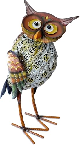 Uzman Gartendeko für draußen wetterfest Dekorative Garten Eulen Figuren Vintage Metallic Design Gartendeko für Außenbereich Teichdeko Gartenteich Deko Gartenfigur (Garteneule 40x25 cm)