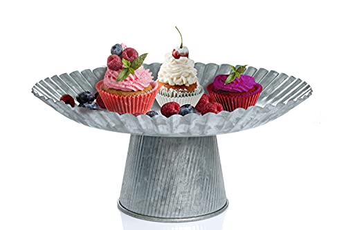 Deconoor Galvanized Cake And Cupcake Stand, Decorative Serving Platter, Dessert Holder For Weddings, Baby Showers, Birthday Parties, Anniversaries, Halloween, Round-Flower Shape, 13" Diameter, Silver #TOP3
