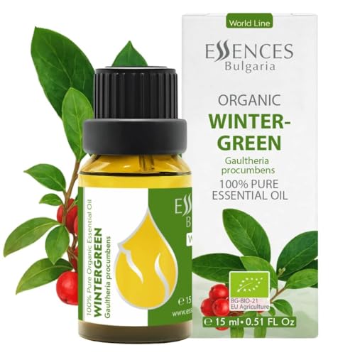 Aceite Esencial Orgánico de Gaulteria de Essences Bulgaria, 15 ml | Gaultheria Procumbens | 100% Puro | Natural | Sin Diluir | Grado Terapéutico | Aromaterapia | Cosmético | Cruelty-Free | Sin OMG |