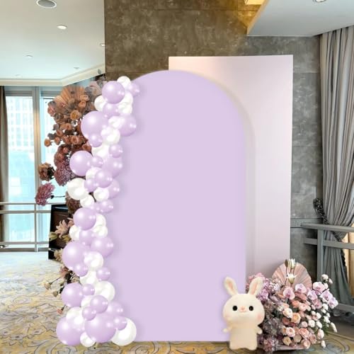 Image of MLMC 7.2FT Lilac Arch Backdrop Cover Fitted Spandex Backdrop Stand Cover Stretchy Round Top Chiara Arch Cover for Baby Shower Birthday Party Wedding Ceremony Photography Background Decor 7.2x4FT