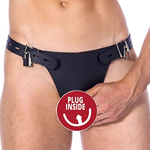 Rimba Slip de Chasteté Ouvert avec Gode Anal à L'Intérieur en Cuir Noir Taille Réglable