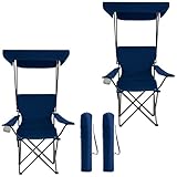 Foristrail Portable Camping Chair 2 Pack with Foldable Canopy, Folding Outdoor Chair with Cup Holder & Side Pocket for Camping, Hiking, Picnic, Beach (Navy Blue)