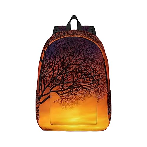 Sac à dos pour ordinateur portable léger noir taille M motif coucher de soleil arbre OUSIKA