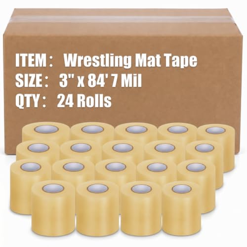 Image of Pangda 24 Pack Wrestling Mat Tape 3 or 4 Inch Heavy Duty 7 Mil PVC | Carpet Tape for Wrestling Grappling Exercise, Mats Seaming Cover Gym Floor Carpet Seam, Secure Gym Floor Mat Seams