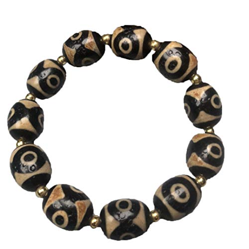 Bracelet perles Dzi trois yeux agate naturelle motif fer à cheval bijoux homme femme