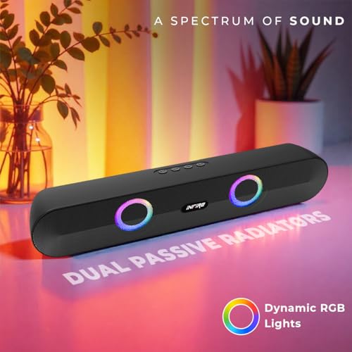 Image of iNFiRe FireBar 16 Pro Bluetooth Soundbar with RGB Lights | Wireless Soundbar with TWS | AUX, USB, FM & SD Card Support | 10H Playtime | TV & Desktop Speaker (Black)