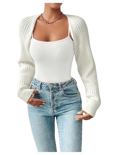 WDIRARA Women's Shrug Open Front Sweater Long Sleeve Cropped Bolero Cardigan