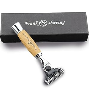 Manual Razor, 3 Blade Razor with Natural Bamboo Handle,Unisex Sustainable Razor Diamond Wood Grain Pattern Handle Shaving Razor