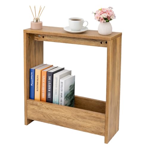 JF HOME BLISS Modern Side Table with Magazine Rack Narrow End Table for Living Room Office Bedroom 55 x 20 x 60cm Slim Design Options Multi-Functional Storage Cabinet (Dark Oak)