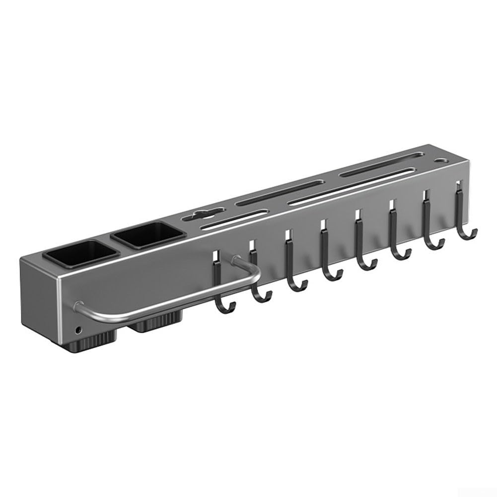 Estante de pared para una cocina ordenada: almacenamiento inoxidable con toallero para espátulas