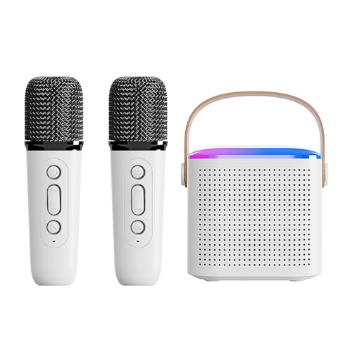 SUNYOY Machine de karaoké portable avec 2 microphones sans fil, mini machine karaoké avec lumières LED, haut-parleur Bluetooth, carte TF de soutien, entrée AUX pour enfants adultes fête d'anniversaire