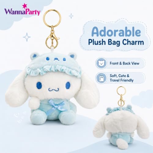 Image of Wanna Party Cute Blue Puppy Plush Keychain, Soft Kawaii Stuffed Toy Bag Charm with Metal Key Ring