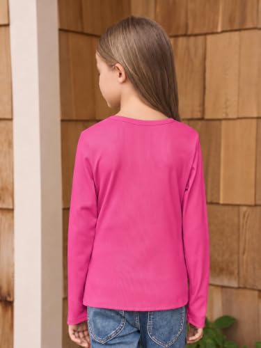 Image of Haloumoning Girls Long Sleeve Shirts Crewneck Ruched Side Slim Fit Tops Ribbed Knit Casual Tee Shirt 4-15 Years