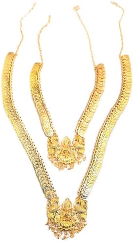 VAMA FASHIONS Southern Indian Goddess Laxmi Haar Temple Mahalakshmi kasulaperu Lakshmi Traditional Necklace Set for Women