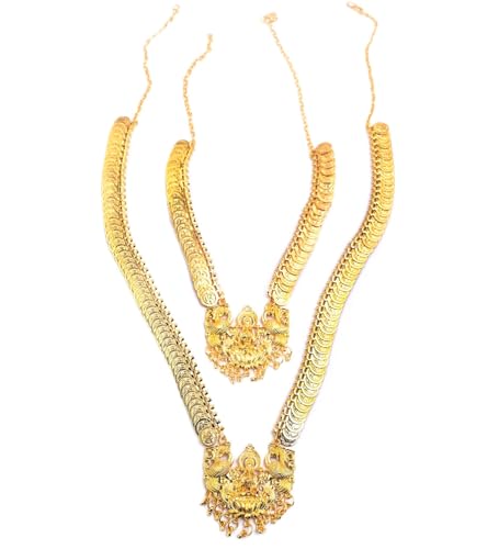 VAMA FASHIONS Southern Indian Goddess Laxmi Haar Temple Mahalakshmi kasulaperu Lakshmi Traditional Necklace Set for Women