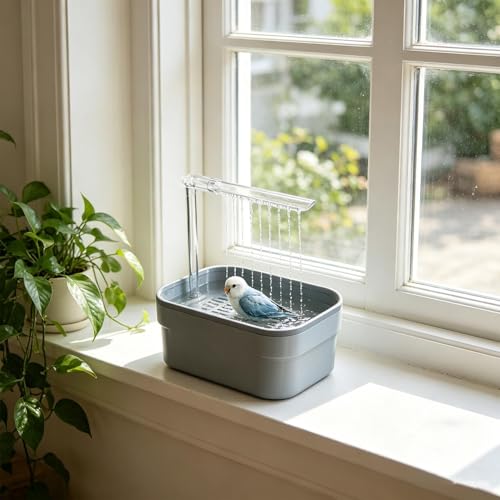 Bañera para pájaros con protección antisalpicaduras para evitar suelos mojados 3