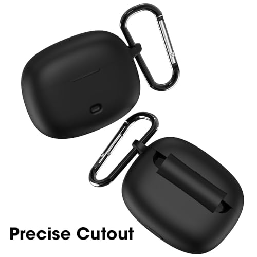 Image of Sounce Earphone Case Cover Compatible for Boat Nirvana Ion, Soft Silicone Skin Case Cover Shock-Absorbing Protective Case with Keychain [Front LED Visible](Black)