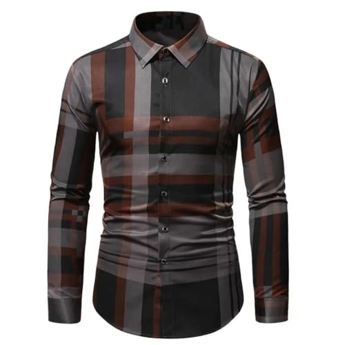 Men's Casual Red Striped Shirt Plus Size Business Long Sleeve Formal Shirt Top2