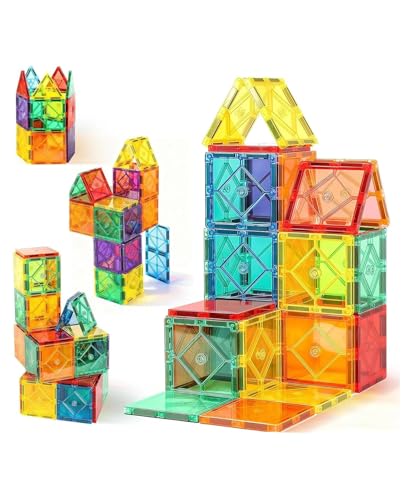 Image of TOYTASTIC Magnetic Tiles Building Blocks for Kids Preschool Educational Magnetic Construction Toys for Creative Learning & Brain Development Safe STEM Toy for Toddlers Age 3-8 Years (40 Pieces)
