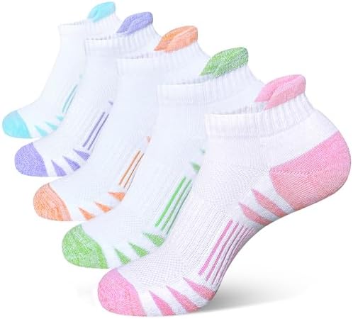 Heyoboy Ankle Socks Womens Anti-blister Cushioned Athletic Running Socks, Wicking Anti-odor Low Cut Socks 5 Pairs