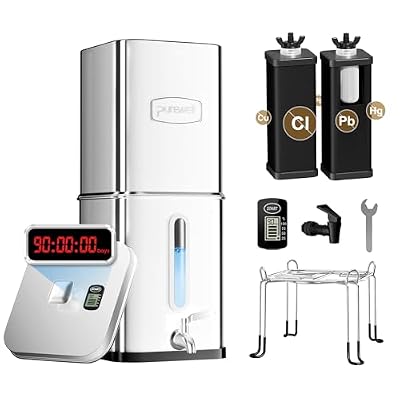 Purewell Square 2.25G Chlorine-Free Gravity Water Filter System with Water Level Window & Smart Timer, 3-Stage Filtration, Certified to Reduce Lead, Mercury, and Chlorine, SQ-2.25G