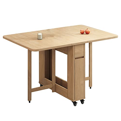 Mesa de comedor Drop Leaf, mesa plegable que ahorra espacio, mesa de comedor de madera maciza para el hogar, pequeña estación de trabajo de escritorio de madera para el comedor, cocina, sala de estar Cover