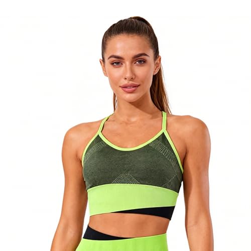 TopBine Sports Bras for Women,Post-Surgery Bra Full Support Wirefree Racerback Bra with Removable Pads Workout Fitness Bra (Fluorescent Green)
