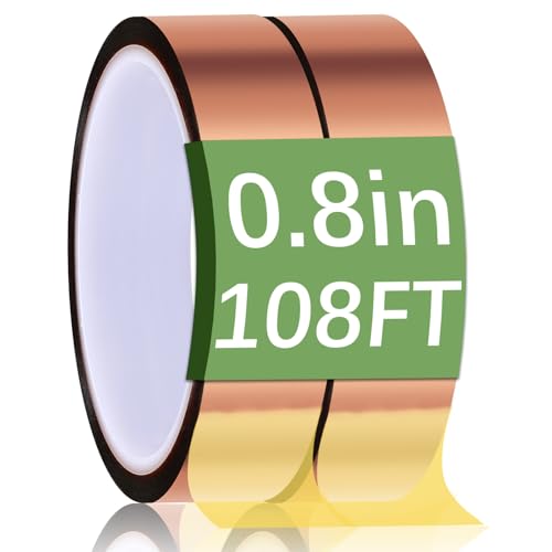 Image of 2 Rolls 20mm x 33m 108FT Up to 250℃(480℉) High Temperature Heat Resistant Tape for Sublimation,Heat Tape for Soldering, Electronics,Sublimation Press Vinyl, No Residue