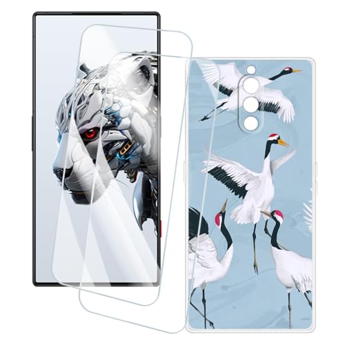 OAGELIM 2�Z�b�g �X�N���[���v���e�N�^�[ + �P�[�X ZTE Nubia Red Magic 8S Pro+ (6.8 �C���`) �Ƃ̌݊������� �A�[�e�B�X�e�B�b�N�J�X�^���v�����g�J�o�[�Ƌ����K���X�t�B���� �X�N���b�`�h�~ (��)