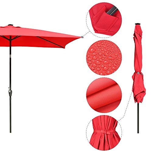 Ampersand Shops Solar Rectangular Tilt Patio Umbrella With 20 Leds (10 Ft. X 6.5 Ft) (Red) #TOP4