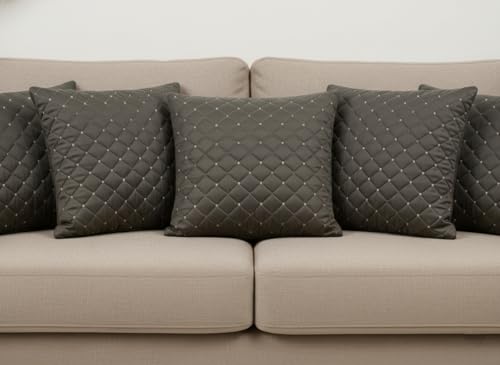 Image of Set of 5 Pcs Cushion Cover 16 x 16 Inches Soft Velvet Fabric Cusion Covers for Sofa Set /Diwan Beds, Color- Cross Coffee, Set of 5 Pcs