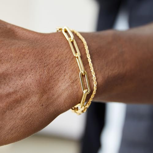 Mens Bracelet, 14K Gold Bracelets for Men Layered Paperclip Rope Chain Bracelets Set 6.5-9 Inches Mens Bracelet Gold Mens Jewelry Gifts for Dad Husband Boyfriend3