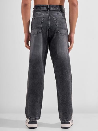 Image of Highlander Men Men's Premium Loose Straight Fit Mid-Rise Cotton Lycra Jeans - Button Closure, Machine Washable, Comfortable All-Day Wear for Casual & Semi-Formal Occasions