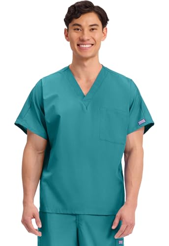 Image of Cherokee Scrubs for Women and Men Unisex V-Neck Tunic Nursing Scrub Top with Chest Pocket, Tuckable Durable Fabric - 4777 | 1 Chest Pocket For Essentials, Traditional Fit, Durable Construction, Comfortable Knit Details, Easy Care, Tuckable Style